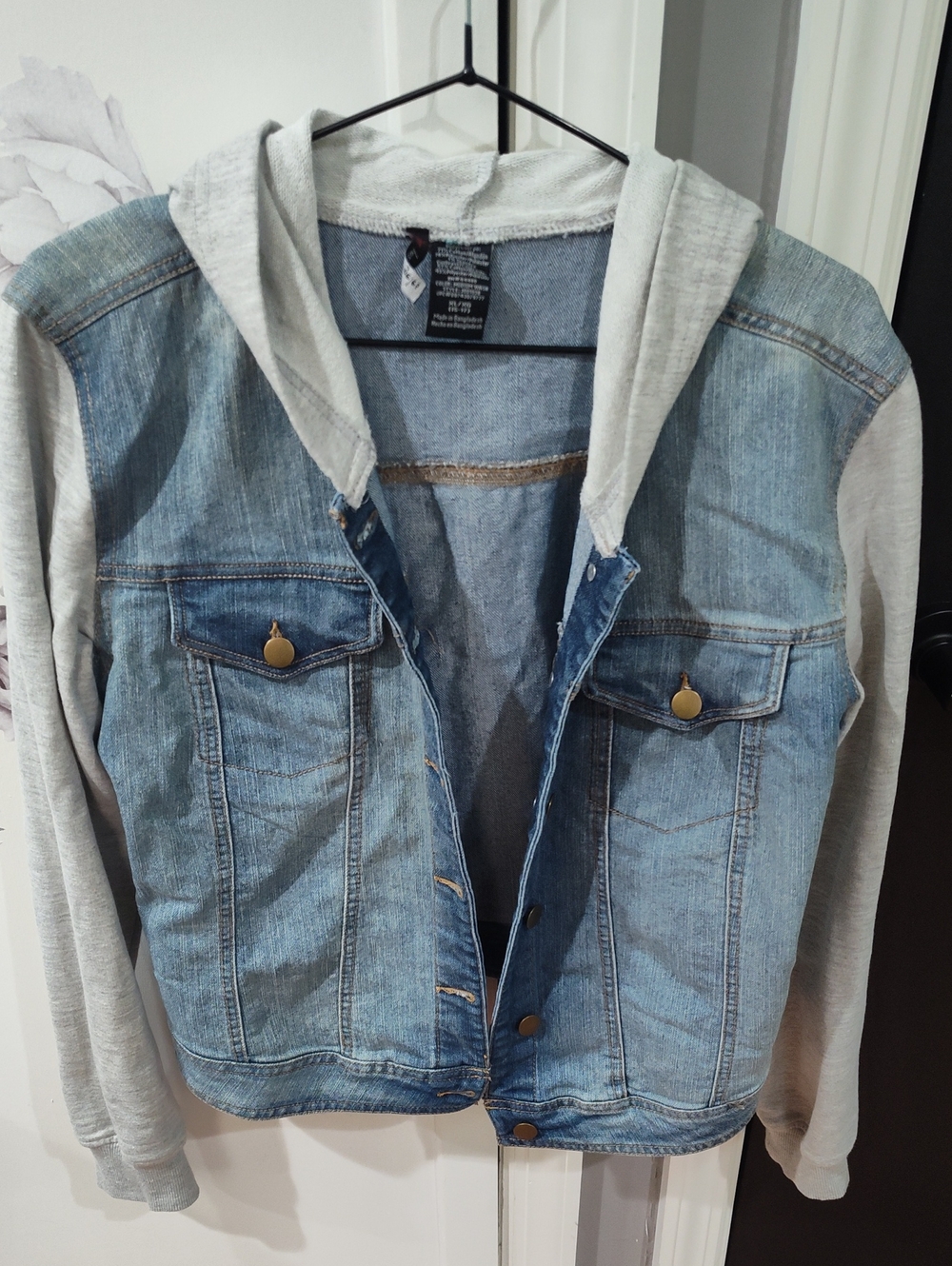 Fire Los Angeles Light Blue Denim Jacket with Gray Hoodie Sleeves